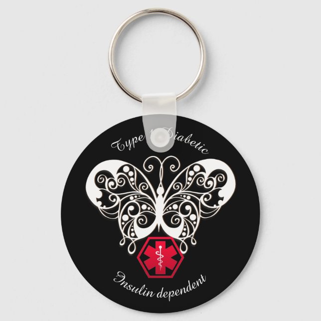 Diabetic Alert Type 1 or 2  Personalize Keychain (Front)