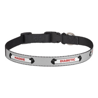 Diabetic Dog Alert Black Dog Silhouettes Gray Red Pet Collar