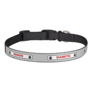 Diabetic Dog - Black Dog Paws - Red And Gray Pet Collar
