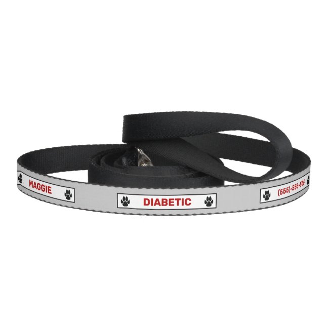 Diabetic Dog - Black Dog Paws - Red And Gray Pet Leash (Handle)