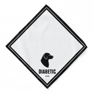 Diabetic Dog - Black & White Dog Silhouette & Name Bandana