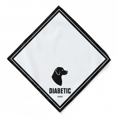 Diabetic Dog _ Black  White Dog Silhouette  Name Bandana