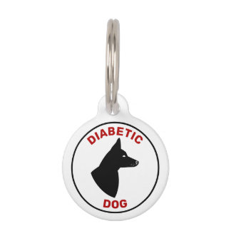 Diabetic Dog In Red Text W/ Dog With Pricked Ears Pet ID Tag