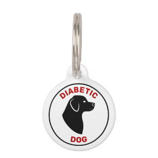 Diabetic Dog In Red Text With Black Dog Silhouette Pet ID Tag