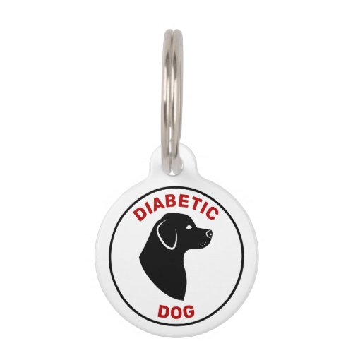 Diabetic Dog In Red Text With Black Dog Silhouette Pet ID Tag