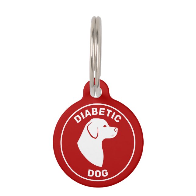Diabetic Dog Red And White With Dog Silhouette Pet ID Tag (Front)