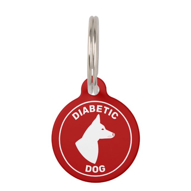 Diabetic Dog W/ Dog With Pricked Ears Red & White Pet ID Tag (Front)