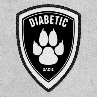 Diabetic Dog &amp; White Dog Paw On Black &amp; Name Patch