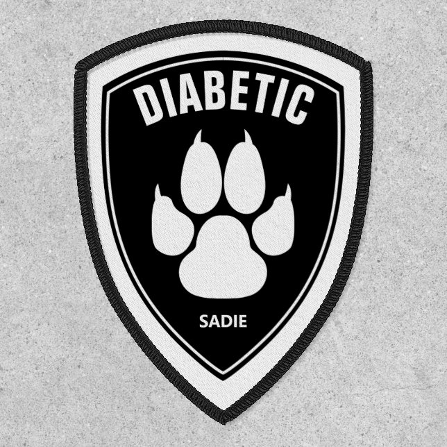 Diabetic Dog & White Dog Paw On Black & Name Patch (Front)