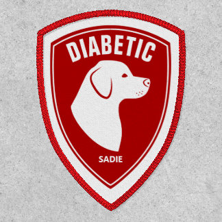 Diabetic Dog &amp; White Dog Silhouette On Red &amp; Name Patch