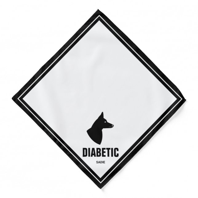 Diabetic - Dog With Pricked Up Ears Drawing & Name Bandana (Front)
