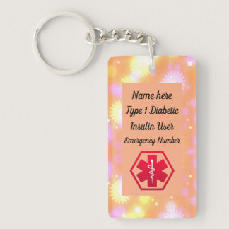 Diabetic Floral  Medical Alert  Type 1 or 2 Keychain