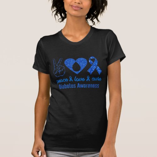 Diabetic love cure blue Diabetes Awareness T_Shirt