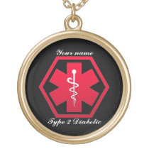 Diabetic Medical Alert Gold Plated Necklace
