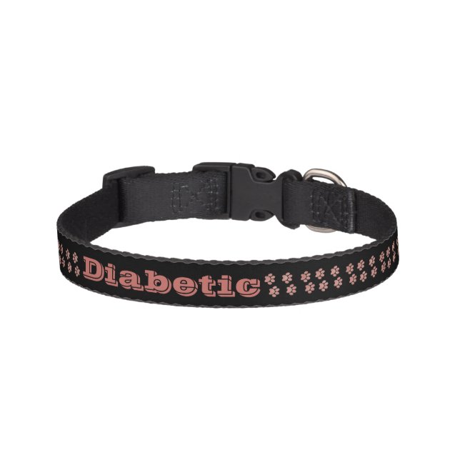 Diabetic Medical Alert Paw Print Pet Collar (Front)