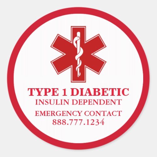 Diabetic Medical Information Classic Round Sticker