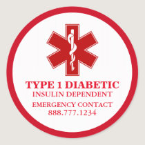 Diabetic Medical Information Classic Round Sticker