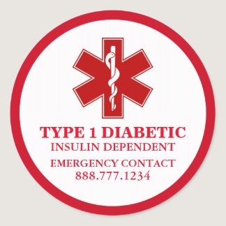 Diabetic Medical Information Classic Round Sticker