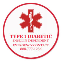Diabetic Medical Information Classic Round Sticker