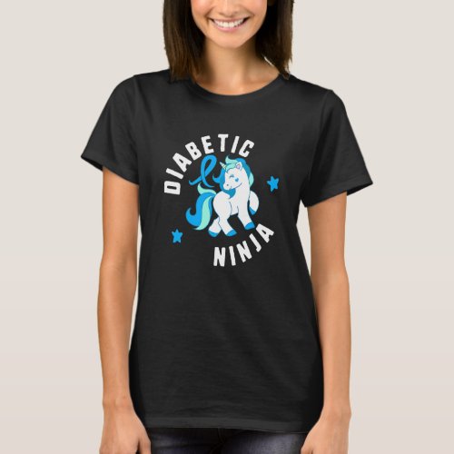 Diabetic Ninja Diabetes T1 Awareness Cute Unicorn  T_Shirt