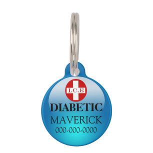 Diabetic pet animal DIY owner details blue Pet ID Tag