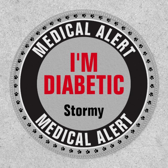 Diabetic Pet Medical Alert Custom Name Gray Black  Patch (Front)