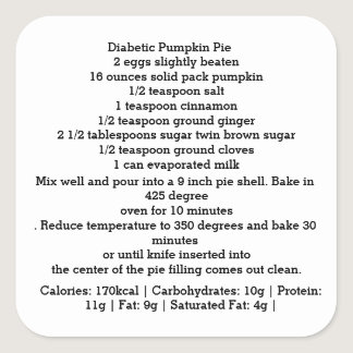 Diabetic Pumpkin Pie Recipe Square Sticker