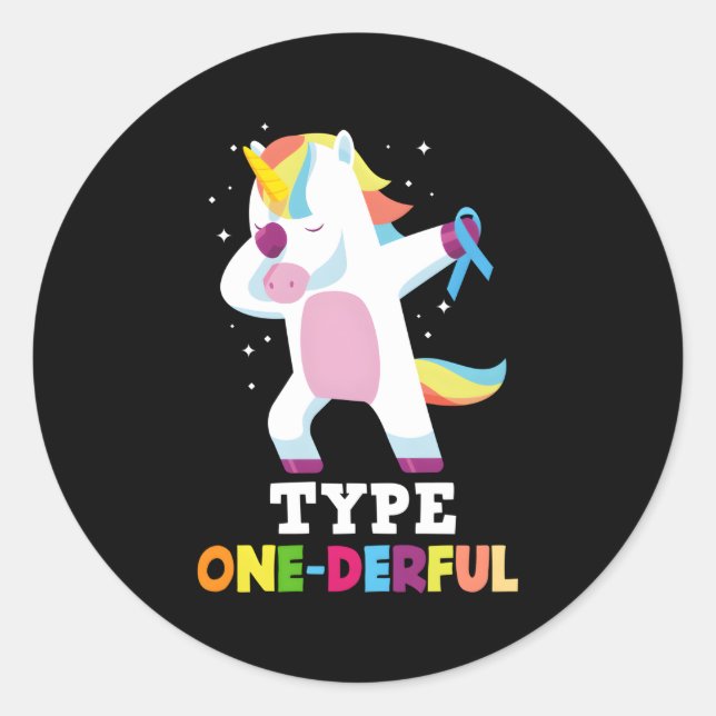 Diabetic Type 1 Diabetes T1D Type One-Derful Unico Classic Round Sticker (Front)