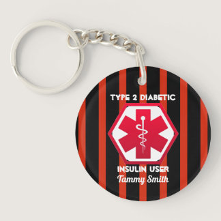 Diabetic Type 1 or 2  Personalized Medical Alert Keychain