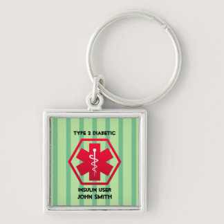 Diabetic Type 1 or 2  Personalized Medical Alert Keychain