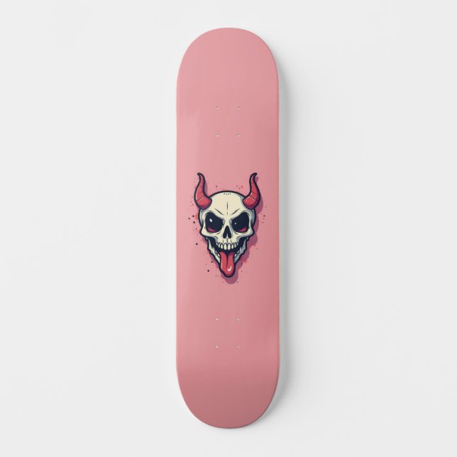 Diablesse pulling his tongue against a pink backgr skateboard (Front)