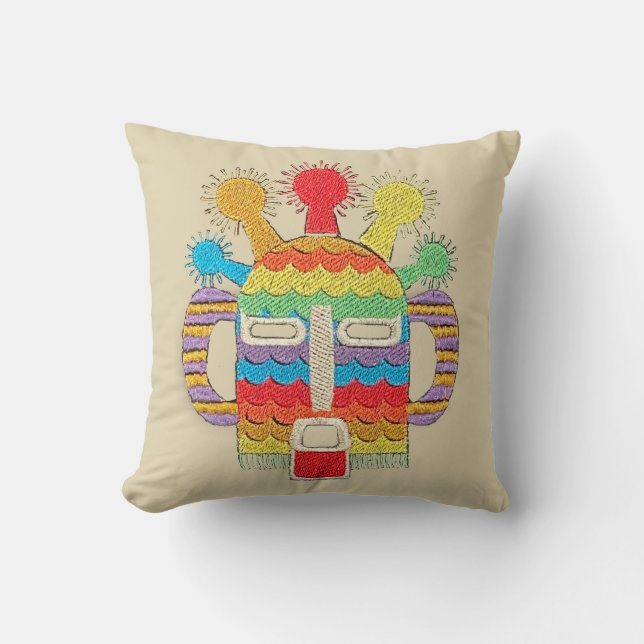 Diablo Huma Mask, Beige Throw Pillow (Front)