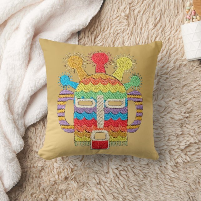 Diablo Huma Mask, Gradient Wheat Throw Pillow (Blanket)
