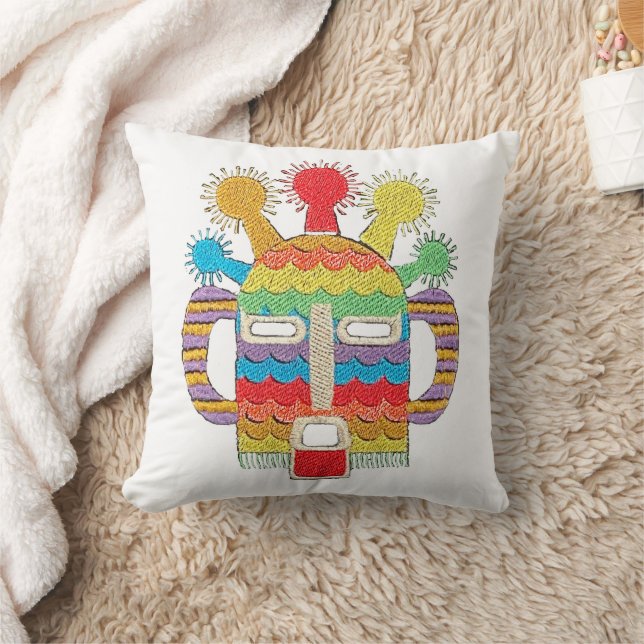Diablo Huma Mask, White Throw Pillow (Blanket)
