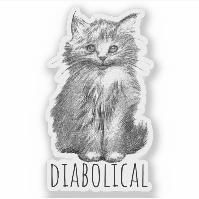 Diabolical Cute Fluffy Kitten Sticker (Front)