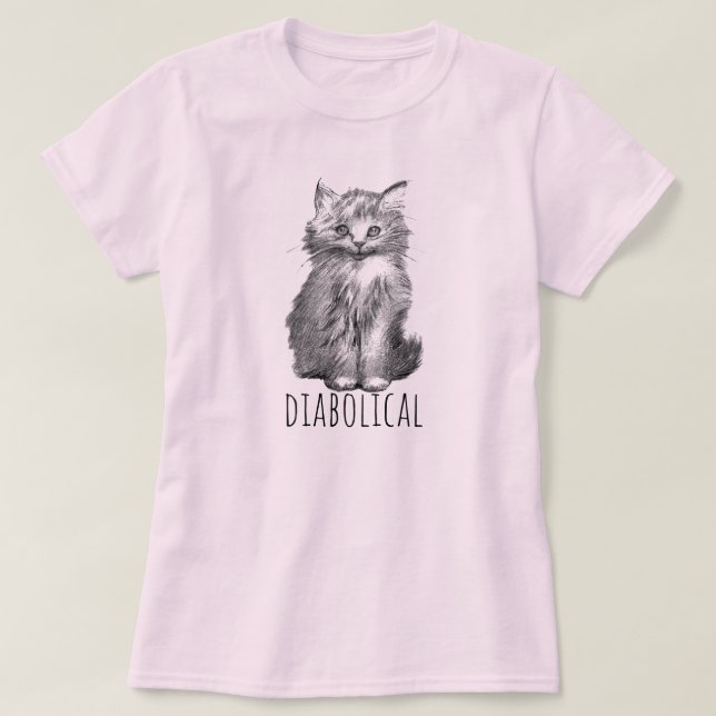 Diabolical Cute Fluffy Kitten T-Shirt (Design Front)