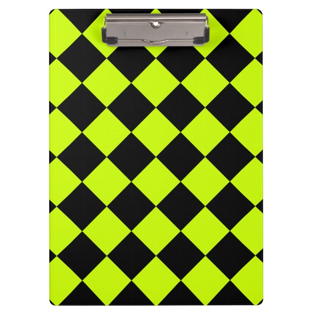 Diag Checkered - Black and Fluorescent Yellow Clipboard (Front)