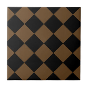 Diag Checkered Large - Black and Dark Brown Ceramic Tile