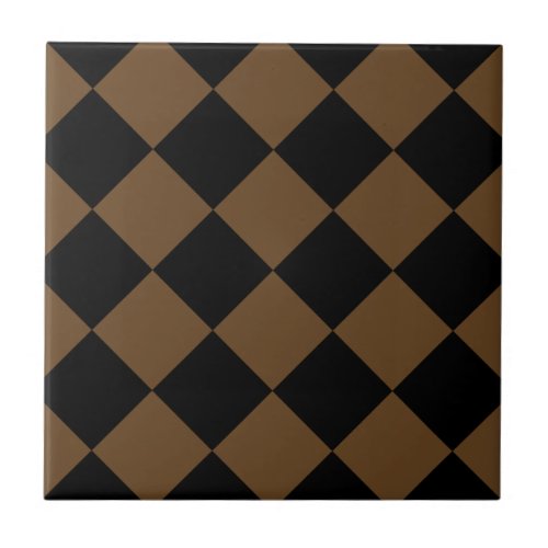 Diag Checkered Large _ Black and Dark Brown Ceramic Tile