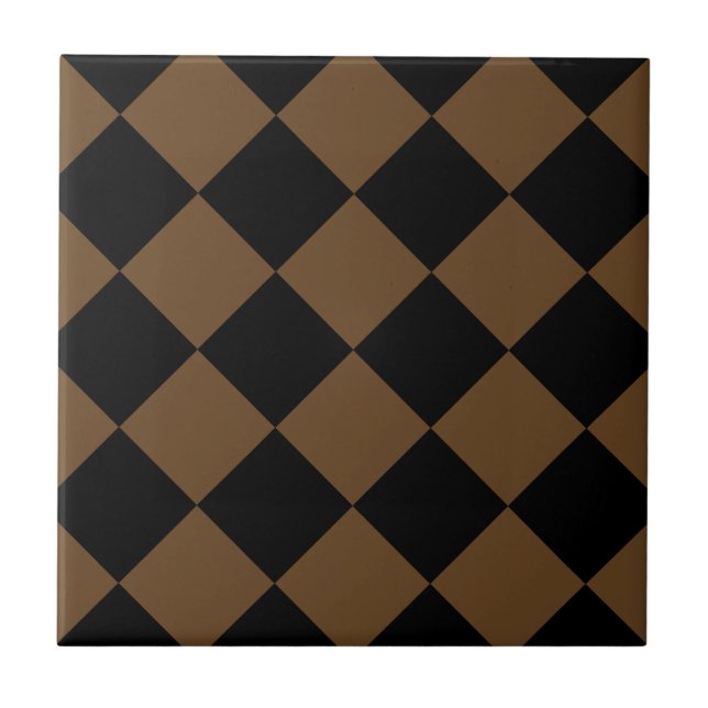 Diag Checkered Large - Black and Dark Brown Ceramic Tile (Front)