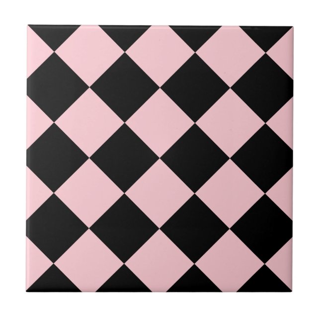 Diag Checkered Large - Black and Pink Tile (Front)