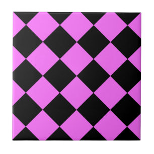 Diag Checkered Large - Black and Ultra Pink Ceramic Tile