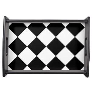 Diag Checkered Large - White and Black Serving Tray