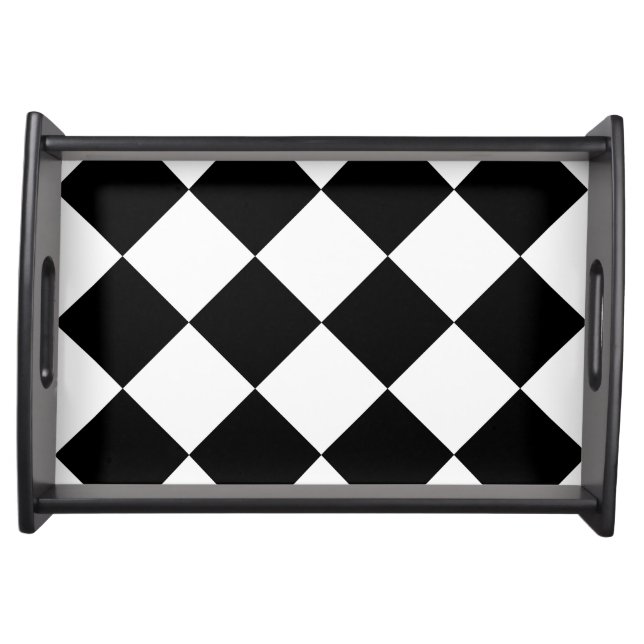 Diag Checkered Large - White and Black Serving Tray (Front)