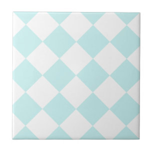 Diag Checkered Large - White and Pale Blue Tile