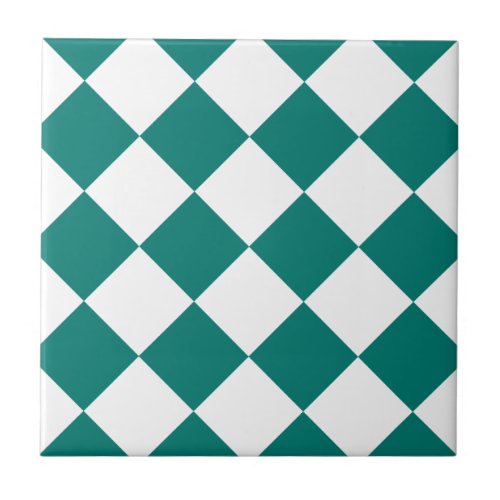 Diag Checkered Large _ White and Pine Green Ceramic Tile