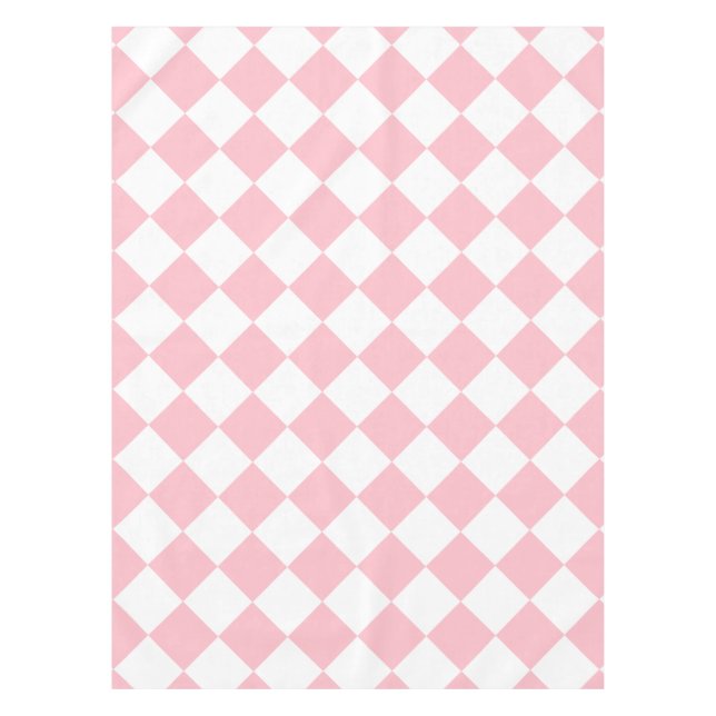 Diag Checkered Large - White and Pink Tablecloth (Front)
