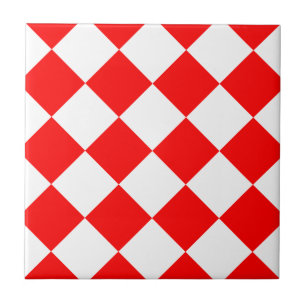 Diag Checkered Large - White and Red Tile