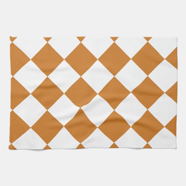Diag Checkered - White and Ochre Towel (Horizontal)