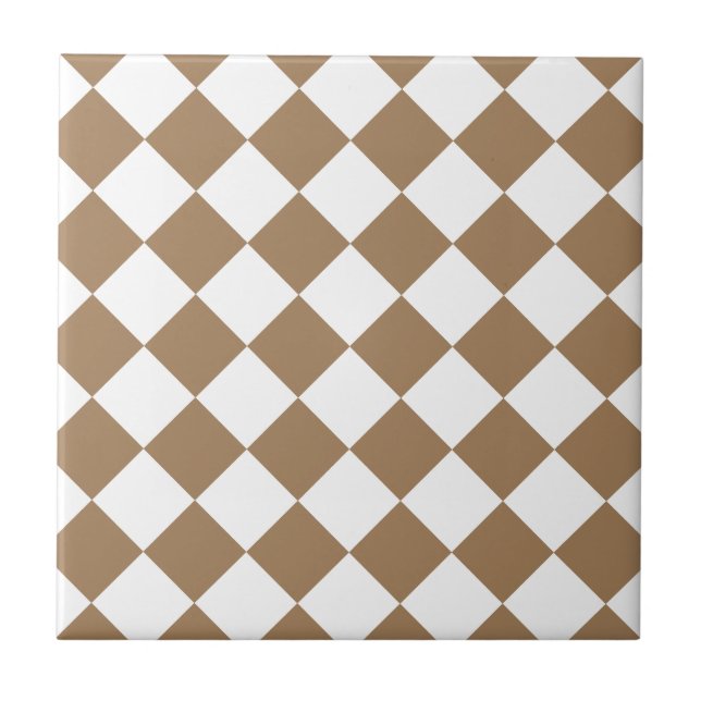 Diag Checkered - White and Pale Brown Ceramic Tile (Front)